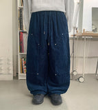 [unisex] Adela bending string corduroy carpender rivet wide pants