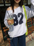 Rashi U-neck One Off-Shoulder Printing Sweatshirt