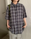 [unisex] Gotelli Linen Check Over Short Sleeve Shirt