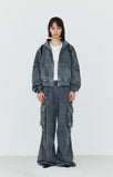 (W) PINCH WASHED CROP HOOD ZIP-UP