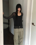 Cellu mesh see-through long-sleeved cardigan