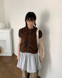 Luwa embossed shirring short sleeve hood zip-up