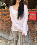 Tenver V-Neck Lace Long Sleeve T-Shirt