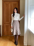 Kellin Wool Check Mermaid Midi Skirt
