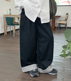 Tsumira Stripe Roll-Up Wide Denim Pants