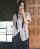 Copper linen overfit check shirt