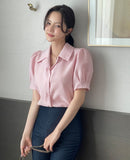 Syue Short Sleeve Puff Collar Shirt Blouse