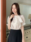 Anne Tie Pearl Puff Short Sleeve Blouse