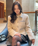 Sophie Boucle Color Matching Collar Quilting Tweed Jacket