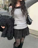 [A/M] Selling Off-Shoulder Cable Knit T-shirt