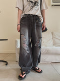 Portina Damage Wide Denim Pants
