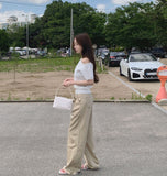 Gently Pintuck Summer Banding Long Wide Cotton Pants