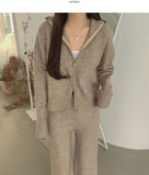 Knit Two-Way Hood Zip-Up Banding Loose Fit Pants Two-Piece Set