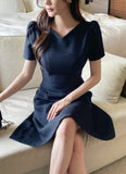 Moenne Heart Neck Puff Tweed Flare One Piece