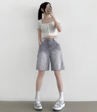 Carpenter Bermuda Knee Length Banding Denim Shorts