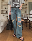 Break Damage Flare Denim Pants