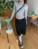 Poly Stripe Bermuda Slacks (+Belt Set)