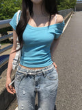 Danley Lip Neck One-Shoulder Raglan Short Sleeve T-Shirt