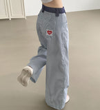 Stripe Heart Embroidery Patch Avant Wide Fit Pants