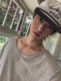 Bonnie Linen Stripe U-Neck Short Sleeve T-Shirt