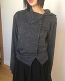 Inz diagonal button turtleneck collar cardigan