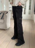 Anton Cargo Pocket Black Denim Bootcut Denim Pants