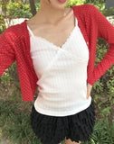 Lining Dot V-neck See-through Crop Cardigan