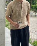 Flip Cable Henley Neck Short Sleeve Knit