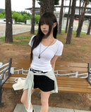 Jenne Shirred V-neck Slim Short Sleeve