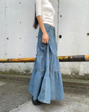 Murie Denim Tiered Button Long Skirt