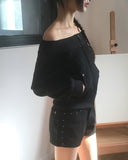 Potic Rivet Pocket Pile Off Shoulder Zip-up