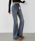 Washing Banding Heated Fabric Brushed Span Bootcut Denim Pants