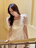 Hush Puff Punching Lace Flare Mini One Piece