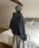 Navy Lettering Brushed Washing Hood Zip-Up