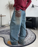 Elt leather pocket denim pants