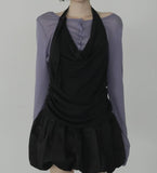 Woolen Cowl Neck Eyelet Halter Top