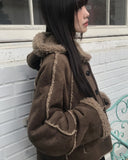 [MADE/Brushed Lining] Harbin Fluffy Suede Mustang Hood Short Coat