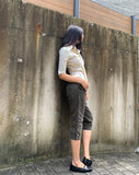 Leon Button Capri Denim Three Quarter Pants