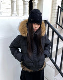 Rayoon fur hooded short zip-up padding