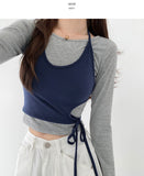 Halterneck Two-Tone Layered Ribbon Crop T-shirt