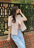 Lier No Collar Tweed Short Sleeve Jacket