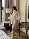 [Muffler + Belt Set] Zader Cape Fur Half Coat