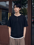 Round Henley Neck Short Sleeve T-shirts