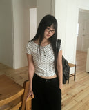 Addie Dot Button Shirring Short Sleeve T-Shirt