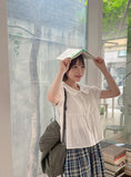 Keycon Round Shirring Short Sleeve Blouse