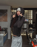 Dazzle ribbed snap semi-crop hoodie