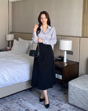 Jayro Shirring Pin Tuck Flare Long Skirt