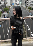 [MADE] One-Shoulder Open Stripe Tee