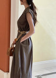 Vet Collar Shirt Sleeveless One Piece (Belt Set)
