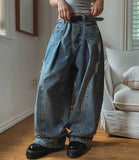 Folding Pocket Curved Damage Denim Pants